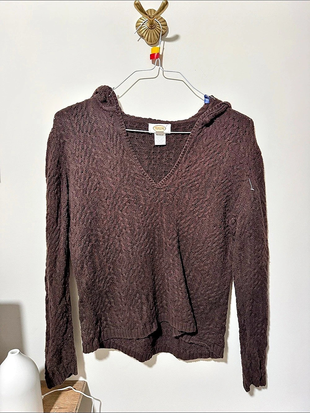 Talbots V-Neck Textured Sweater in Brown